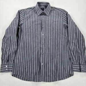 Boss Hugo Boss Striped Long Sleeve Gray‎ Button Up Shirt Men's Size Medium